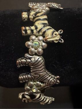 Zebra Animal Charm Bracelet in Silver Tone and Cream